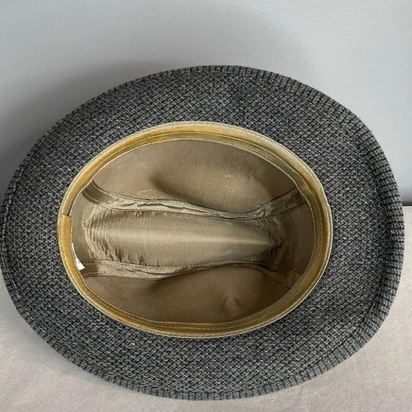 VINTAGE Union Made Mens Wool Feather Dimpled Fedora Grey Tweed Lined 6 3/4 - Picture 7 of 9